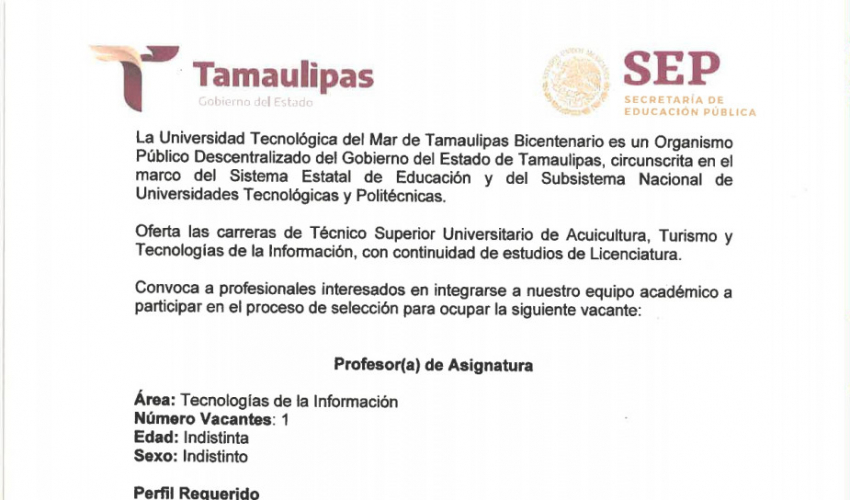 Vacante Profesor(a) de Asignatura