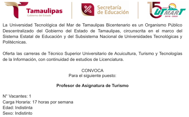 Vacante Profesor de Asignatura Turismo
